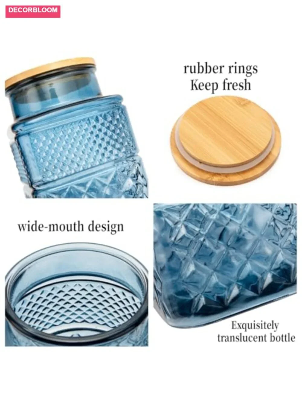 Large Glass Storage Jar Set of 2, 60 FL OZ Airtight with Bamboo Lid
